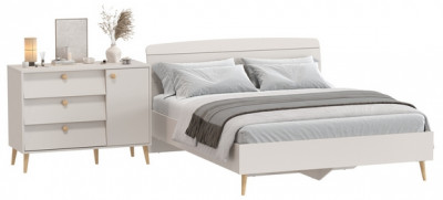 Афина Спальня Кровать 1600 + Комод, цвет кашемир серый, ШхГхВ 164,6х210,2х95,6 + 110х45,3х83 см., сп.м. 1600х2000 мм., б/м, основание есть