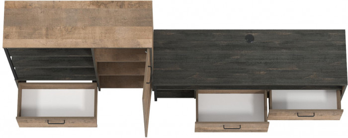 Трувор 13.70 Тумба под ТВ + 13.307.01 Комод, цвет дуб гранж песочный/интра, ШхГхВ 258,8х45,4х106,9 см., универсальная сборка