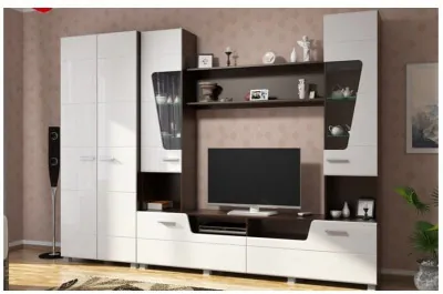 Гостиная Моника МДФ + Шкаф, венге / белый глянец