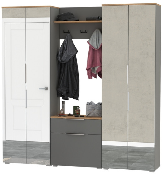 Октава Прихожая 25, цвет серый графит/дуб крафт золотой/фасады МДФ серый графит, ШхГхВ 193,7х35,4х197,6 см., универсальная сборка