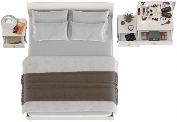 Афина Спальня Кровать 1600 + Трюмо + Тумба, цвет кашемир серый, ШхГхВ 164,6х210,2х95,6 + 105х38,6х129 + 45х37х45 см., 1600х2000 мм., б/м, осн. есть