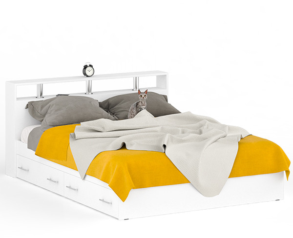 Камелия Кровать с ящиками 1600, цвет белый, ШхГхВ 163,5х217х78,2 см., сп.м. 1600х2000 мм., без матраса, основание есть