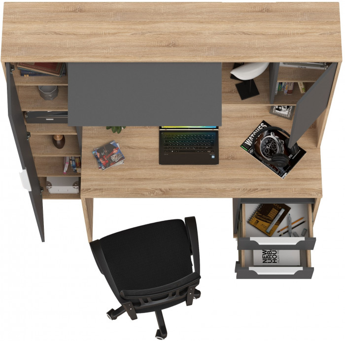 Стол компьютерный Комфорт 12.95N + кресло 103 чёрное, цвет дуб сонома/тёмно-серый, ШхГхВ 162х60,3х180 см., НЕ универсальная сборка