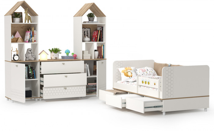 Эйп Детская № 2, цвет белый/дуб белый, сп. м. 800х1600 мм., б/м, основание есть, максимальная нагрузка 80 кг., рекомендуемая высота матраса 120 мм.