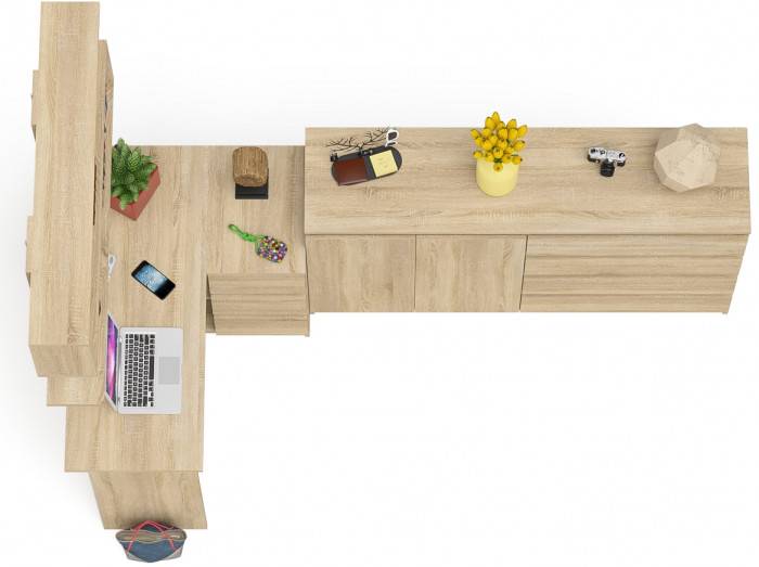 Мори компьютерный стол МС-16 правый + Комод МК1600.1 + Полка 1200, дуб сонома