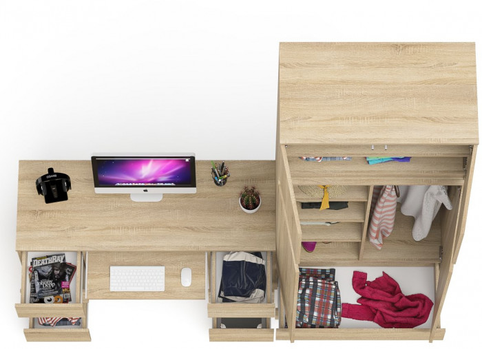 Мори компьютерный стол МС-2 + Шкаф МШ900.1 + Антресоль МА900.1, дуб сонома
