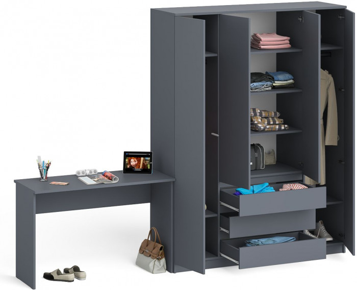 Мори письменный стол МСП1200.1 + Шкаф МШ1600.1, графит