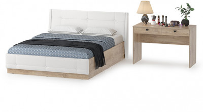 Муссон Кровать 11.28 + подъёмный ортопед + Бостон 12.69, цвет дуб эндгрейн элегантный/искусственная кожа белая, сп. м. 1600х2000 мм., б/м