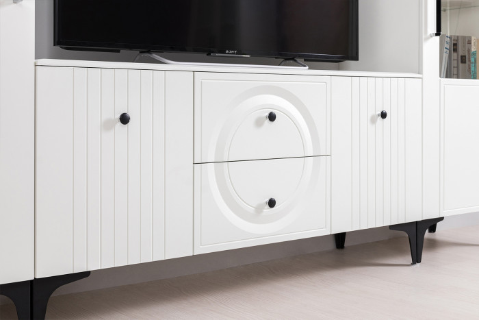 Валенсия Гостиная № 071, ЛДСП белый шагрень/МДФ белый шагрень