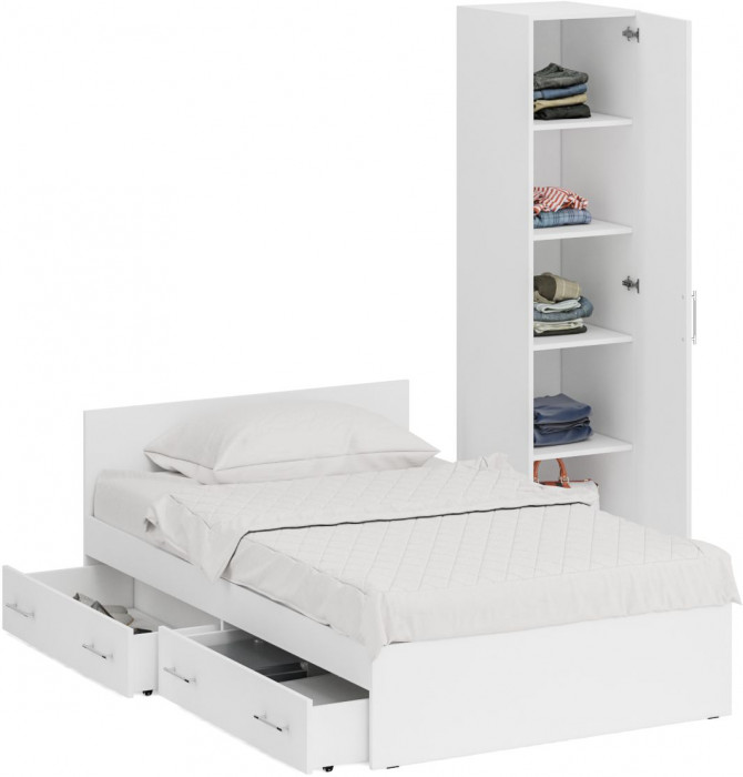 Кровать с ящиками 1200 + Пенал Стандарт, белый