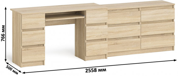 Мори компьютерный стол МС-2 + Комод МК1200.6, дуб сонома