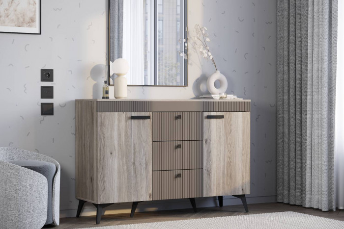 Комод "Кассандра" КМ-12 Дуб Смоки/MF14 Муссон софт