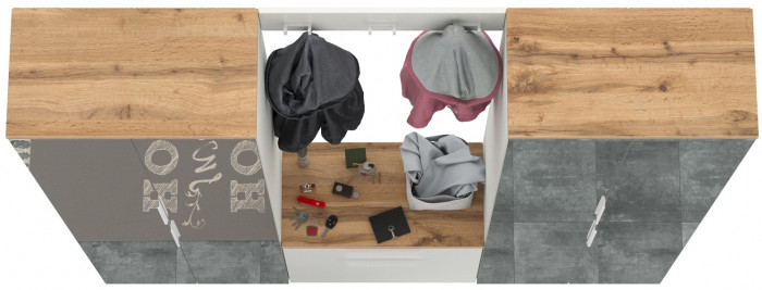 Октава Прихожая 26, цвет белый шагрень/дуб крафт золотой/фасады МДФ белый шагрень, ШхГхВ 193,7х35,4х197,6 см., универсальная сборка