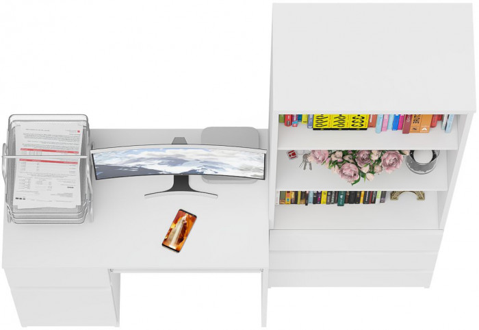 Мори компьютерный стол МС-1 левый + Стеллаж МСТ600.3, белый