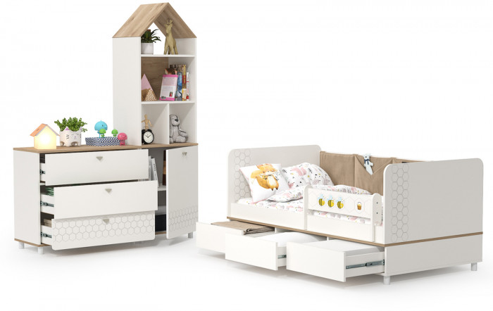 Эйп Детская № 3, цвет белый/дуб белый, сп. м. 800х1600 мм., б/м, основание есть, максимальная нагрузка 80 кг., рекомендуемая высота матраса 120 мм.