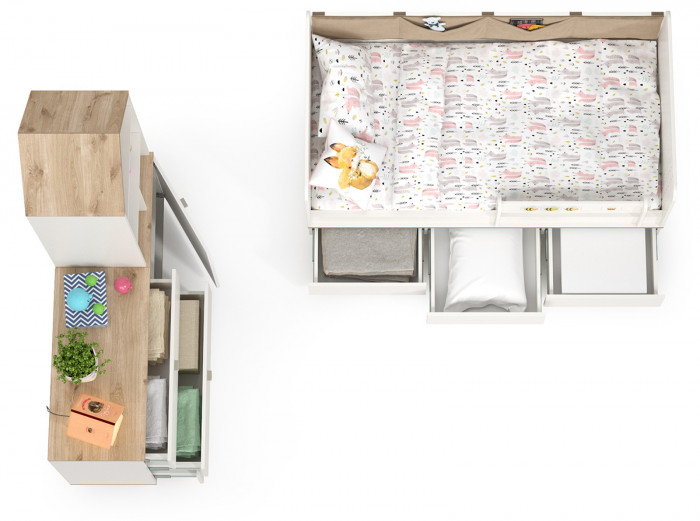 Эйп Детская № 3, цвет белый/дуб белый, сп. м. 800х1600 мм., б/м, основание есть, максимальная нагрузка 80 кг., рекомендуемая высота матраса 120 мм.