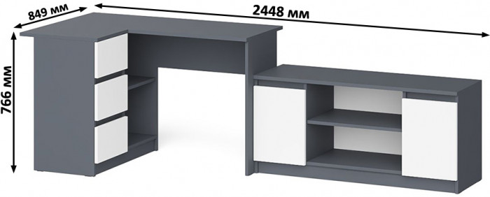Мори компьютерный стол МС-16 левый + Тумба МТВ1200.1, графит/белый