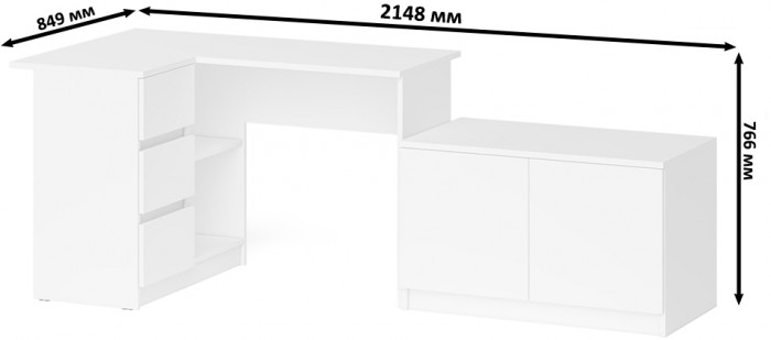 Мори Стол компьютерный МС-16 левый + Тумба МА900.1, цвет белый, ШхГхВ 214,8х84,9х76,6 см., выдвижные ящики слева, НЕ универсальная сборка