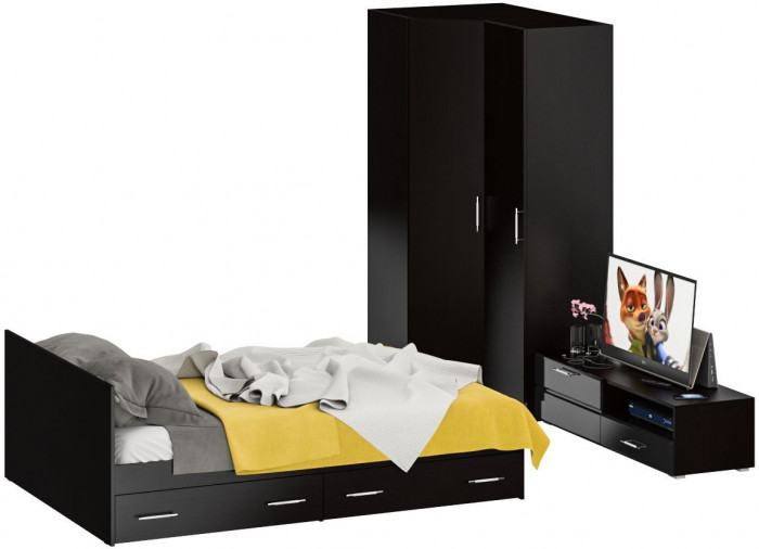 Спальня Стандарт 4-1400Я, венге/фасады ТВ тумбы МДФ чёрный глянец