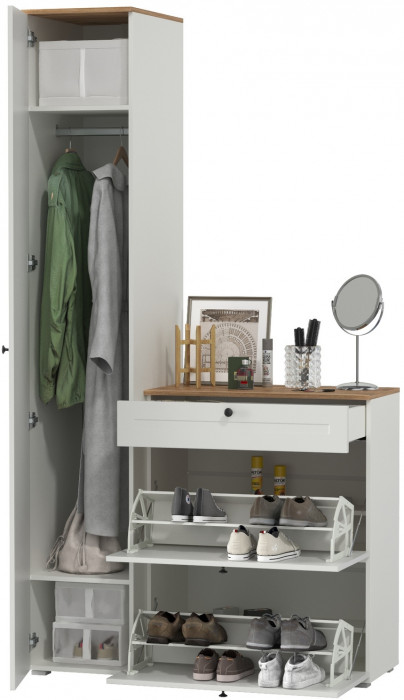 Остин Прихожая 10, цвет белый шагрень/дуб крафт золотой, ШхГхВ 120х54,3х229,6 см., универсальная сборка