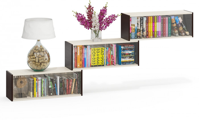 Три полки книжных С-МД-КН01, венге/дуб