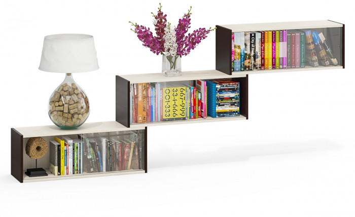 Три полки книжных С-МД-КН01, венге/дуб