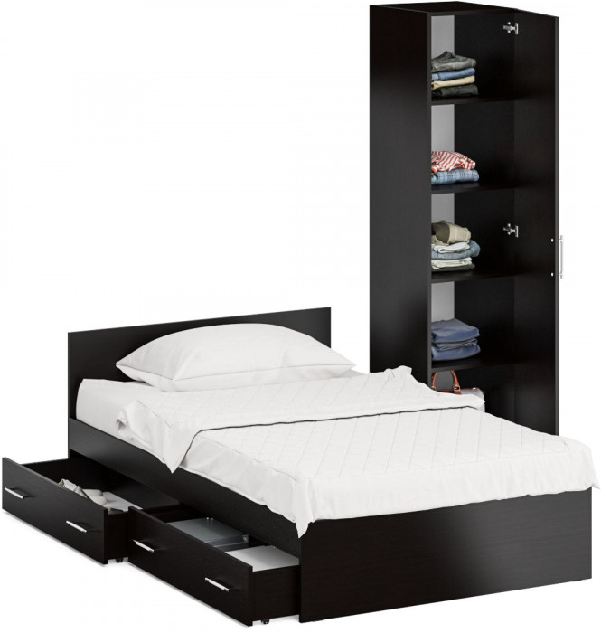 Кровать с ящиками 1200 + Пенал Стандарт, венге