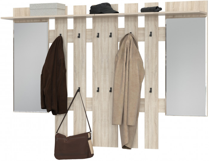 Лира ГК 2-3814+2-3814дубсон Вешалка с зеркалом, цвет дуб сонома, ШхГхВ 200х28х135 см., универсальная сборка