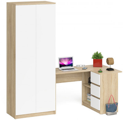 Мори компьютерный стол МС-16 правый + Шкаф МШ800.1, дуб сонома/белый