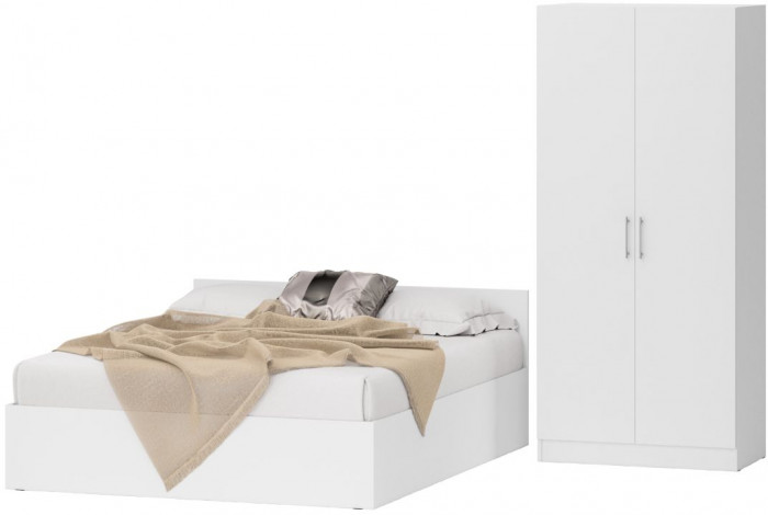 Кровать с ящиками 1600 + Шкаф 2-х створчатый Стандарт, цвет белый, ШхГхВ 163,5х203,5х70 + 90х52х200 см., сп.м. 1600х2000 мм., б/м, основание есть
