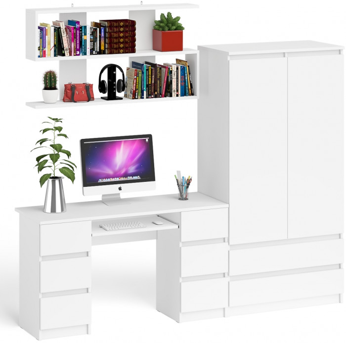 Мори компьютерный стол МС-2 + Шкаф МШ900.1 + Полка 1200, белый