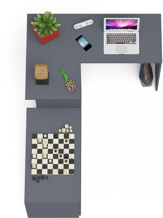 Мори Стол компьютерный МС-16 левый + Тумба МА900.1, цвет графит, ШхГхВ 214,8х84,9х76,6 см., выдвижные ящики слева, НЕ универсальная сборка