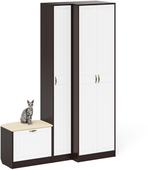 Прихожая П-6 Компоновка № 25, цвет венге/фасады МДФ белое дерево фрезеровка прованс, ШхГхВ 150х50х210 см., универсальная сборка