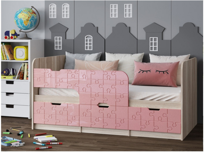 Детская кровать Юниор-9, 80х160 (Латте глянец, Ясень шимо светлый)