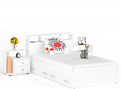 Камелия Кровать с ящиками 1200 + две тумбы, белый