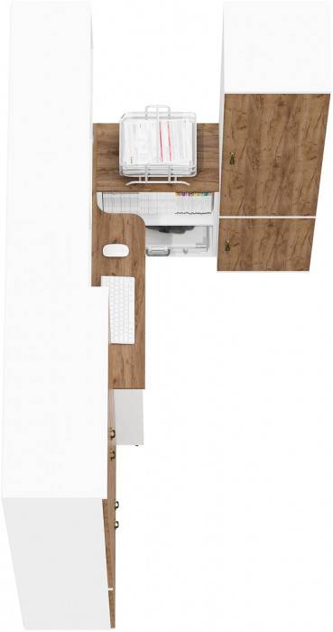 Лидер-8 Шкаф МД 20Б + Стол + Полка + Пенал 21Б, белый шагрень/крафт золото