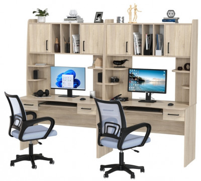 Два стола рабочих 6-0604 Бета + два кресла 103 серых, цвет дуб сонома, ШхГхВ 240х60,5х183,5 см.