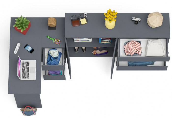 Мори компьютерный стол МС-16 правый + Комод МК1600.1, графит