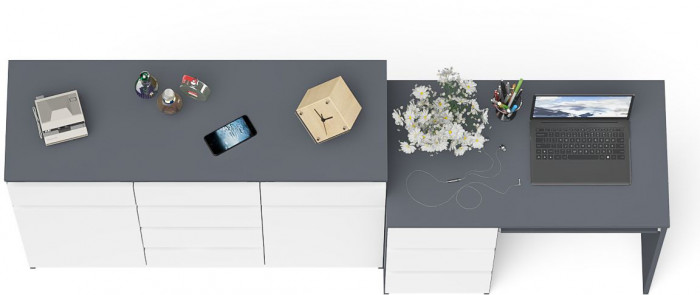 Мори Стол компьютерный МС-6 левый + Комод МК1200.4, цвет графит/белый, ШхГхВ 210,4х50х94 см., выдвижные ящики слева, НЕ универсальная сборка