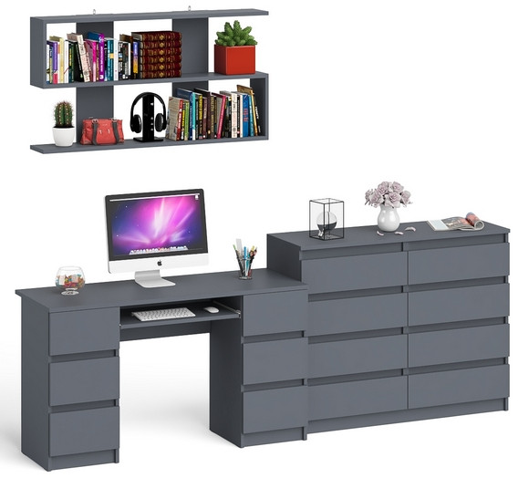 Мори компьютерный стол МС-2 + Комод МК1200.8 + Полка 1200, графит