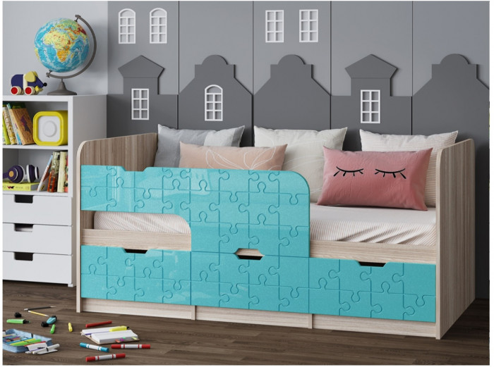 Детская кровать Юниор-9, 80х160 (Ваниль матовая, Ясень шимо светлый)