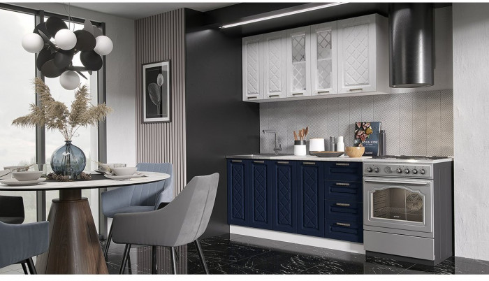 Кухня МДФ Агава 1600, Акация белая/Аква