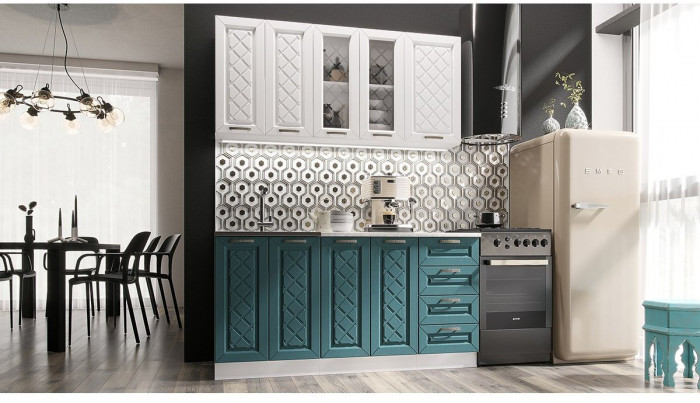 Кухня МДФ Агава 1600, Акация белая/Аква