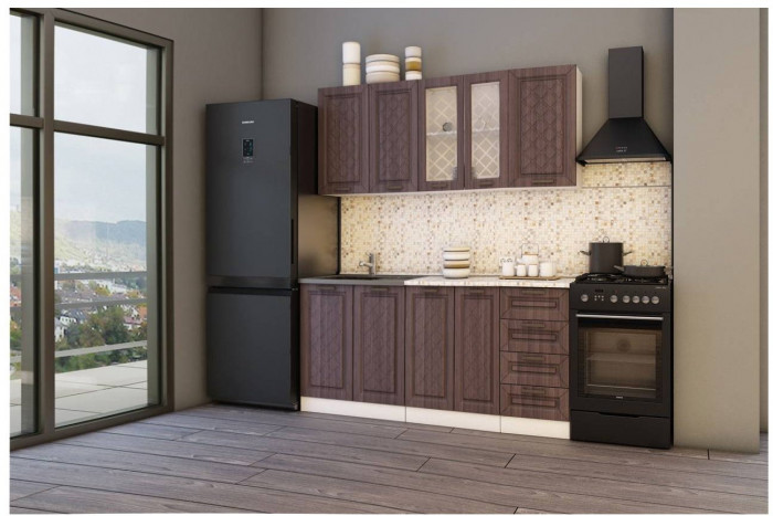 Кухня МДФ Агава 1600, Акация белая/Аква