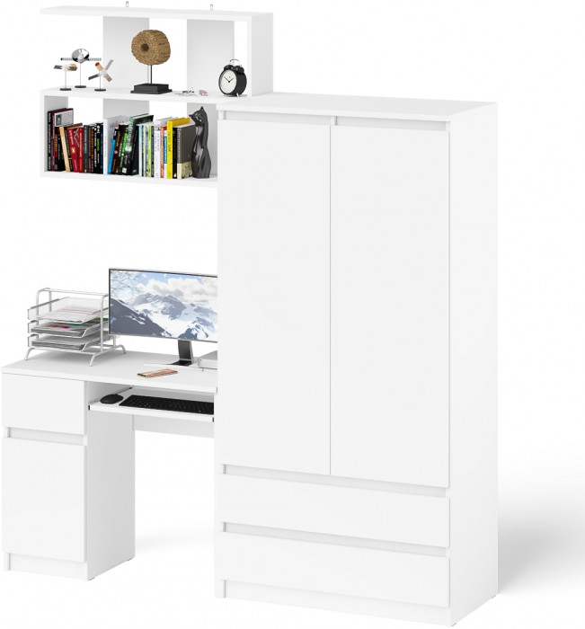 Мори Стол компьютерный МС-1 левый + Шкаф МШ900.1 + Полка 900, цвет белый, ШхГхВ 180,4х50,4х209,6 см., НЕ универсальная сборка