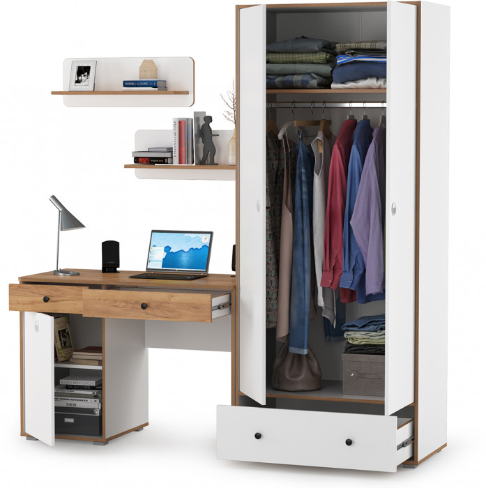 Вуди Компоновка № 19, белый премиум/дуб крафт золотой