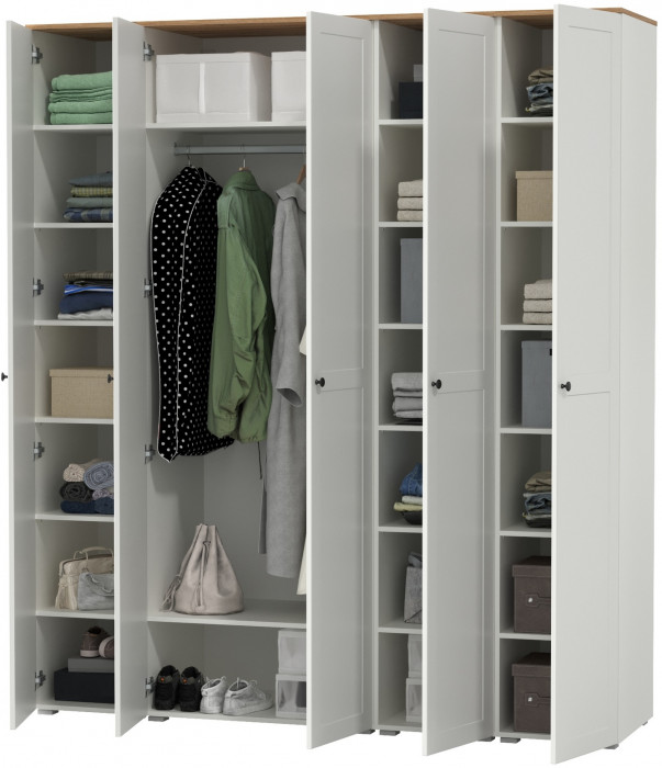 Остин Набор шкафов 03, цвет белый шагрень/дуб крафт золотой, ШхГхВ 200х54,3х229,6 см., универсальная сборка