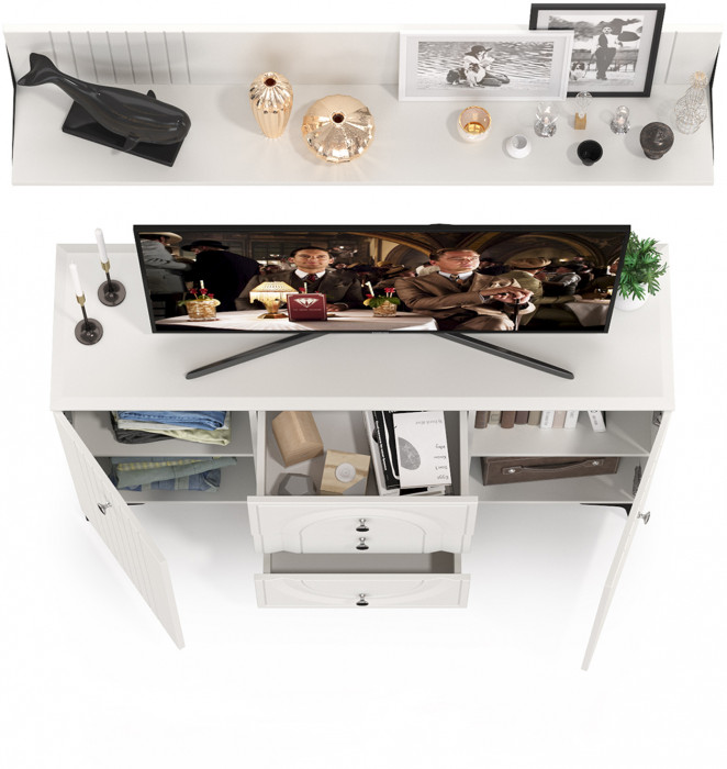 Валенсия Гостиная № 088, цвет ЛДСП белый шагрень/МДФ белый шагрень, ШхГхВ 133,2х38,4х205 см.