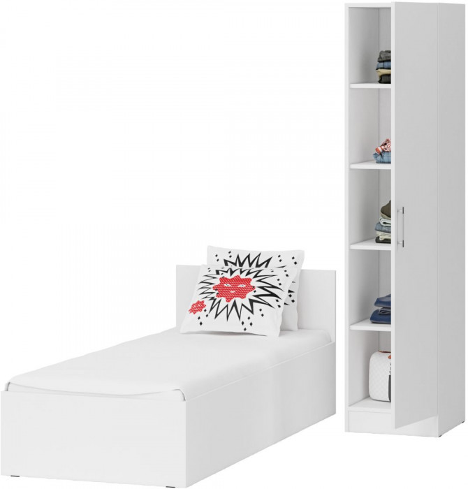 Кровать 0800 + Пенал Стандарт, цвет белый, ШхГхВ 83,5х203,5х70 + 45х52х200 см., сп.м. 800х2000 мм., без матраса, основание есть