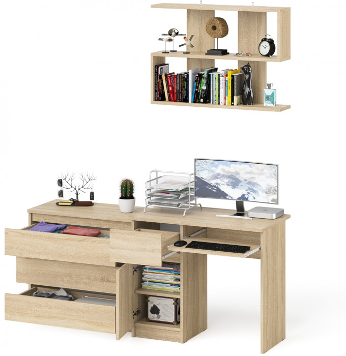 Мори Стол компьютерный МС-1 левый + Комод МК800.1 + Полка 900, цвет дуб сонома, ШхГхВ 170,4х50х209,6 см., НЕ универсальная сборка